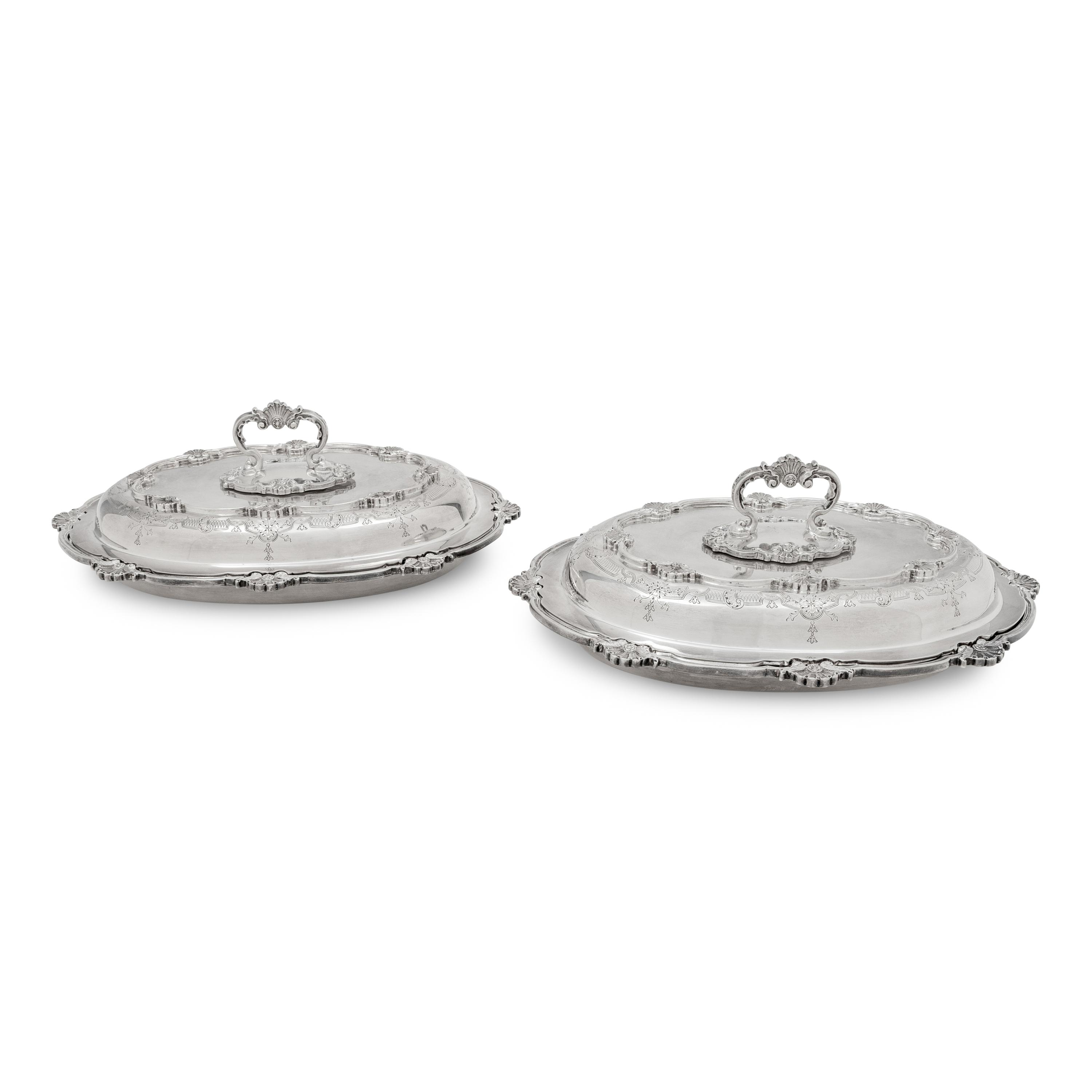 A Pair of English Silver Covered Vegetable Dishes