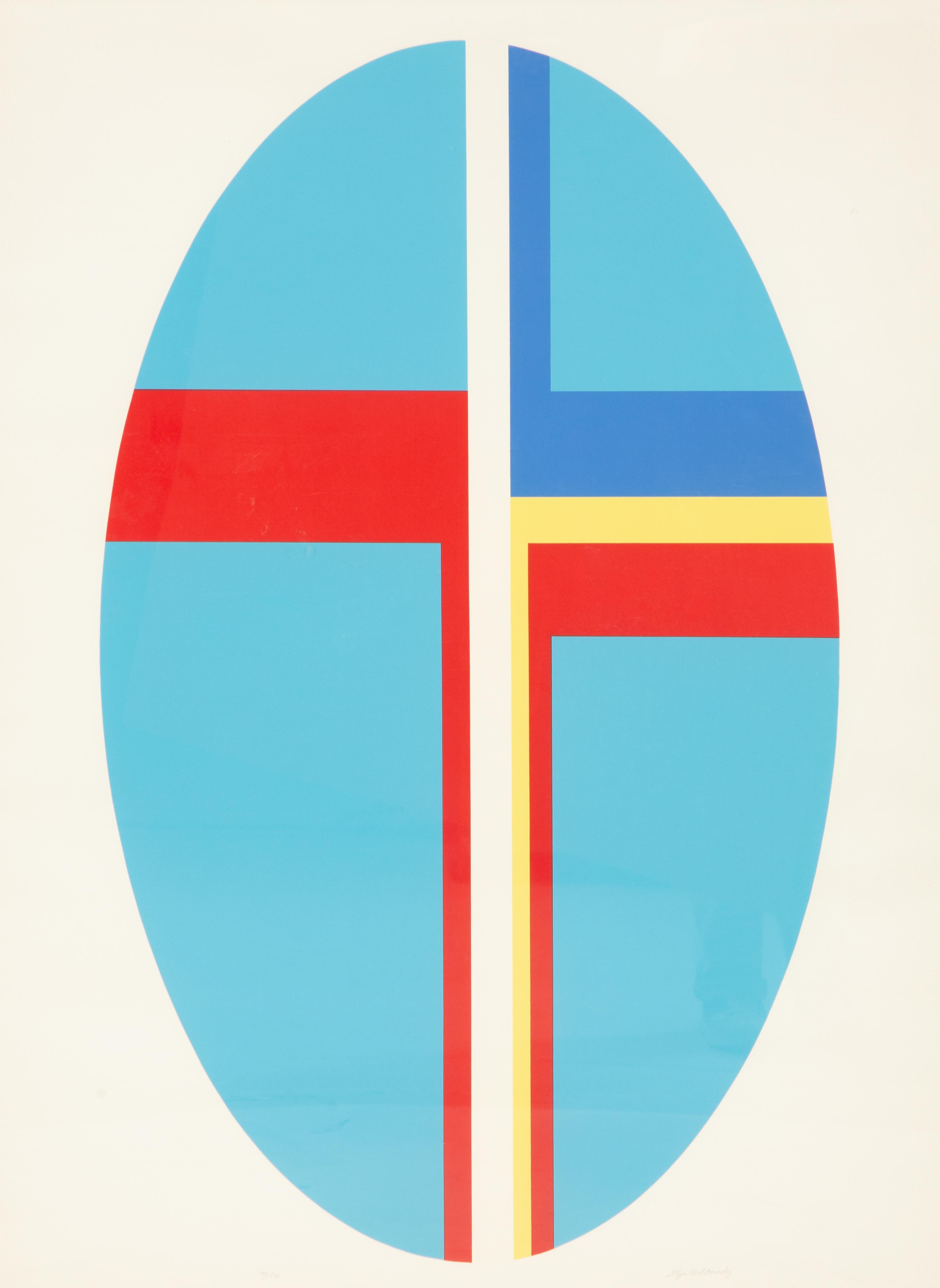 Oval Composition in Reds and Blues, Vertical Blue Ellipse and Series I, c irca 1970 (three works)