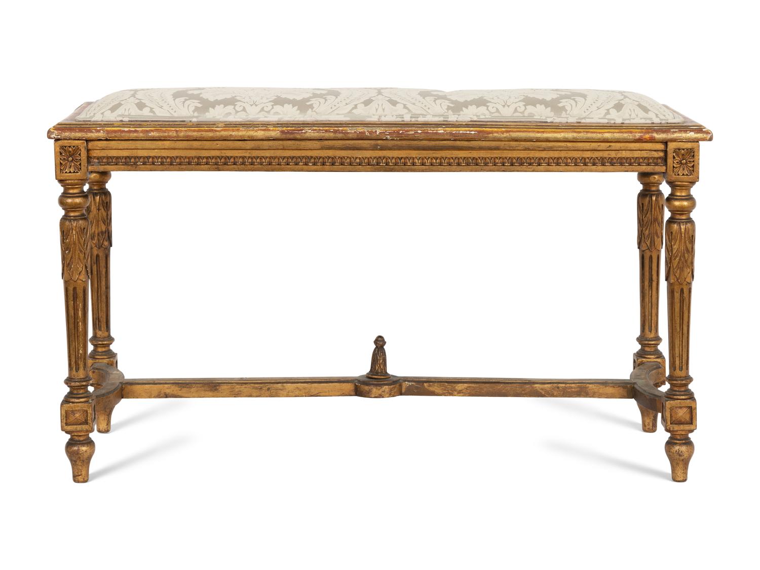 A Louis XVI Style Giltwood and Upholstered Bench