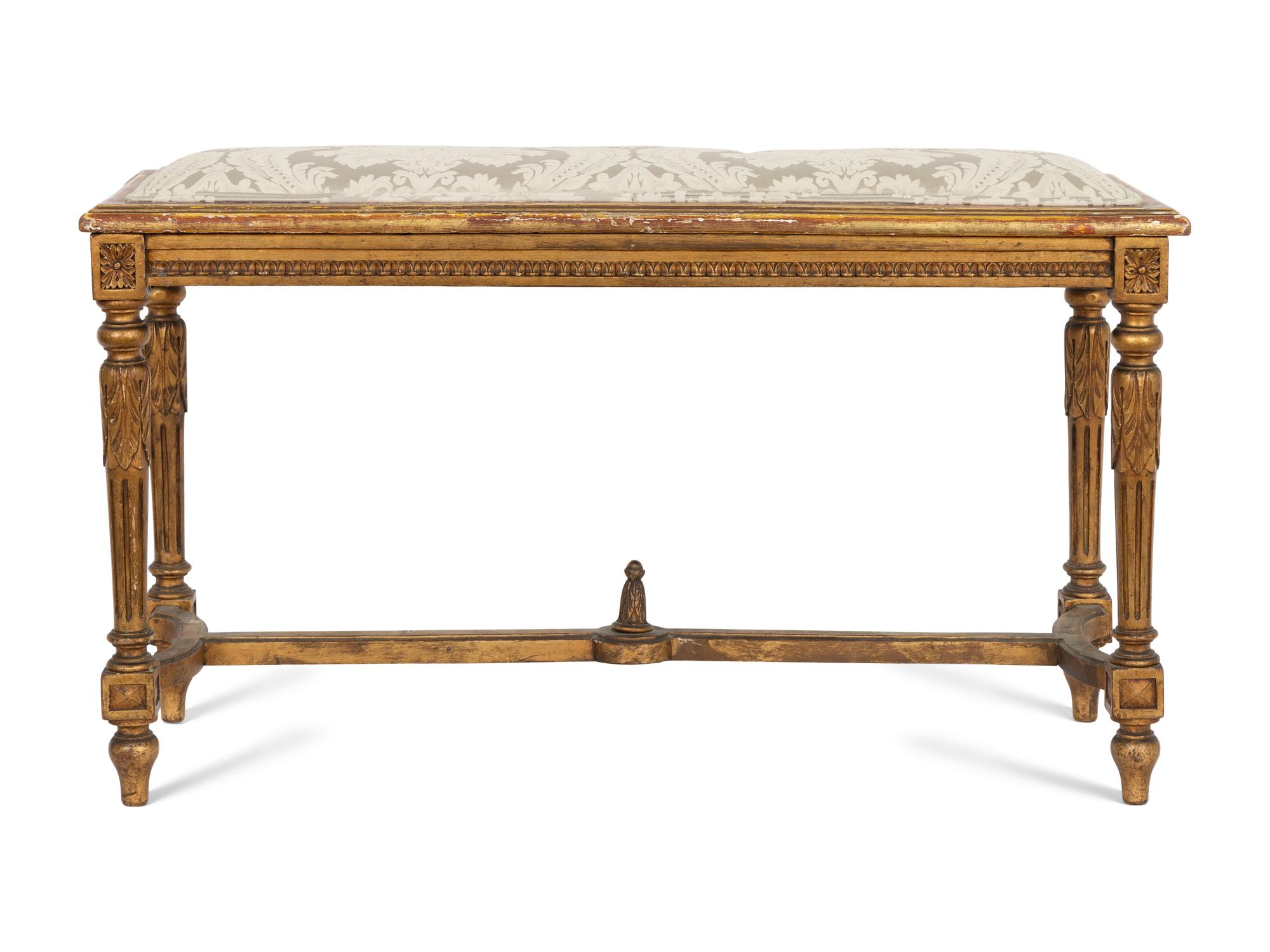 A Louis XVI Style Giltwood and Upholstered Bench