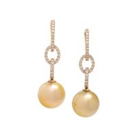 GOLDEN SOUTH SEA CULTURED PEARL AND DIAMOND EARRINGS