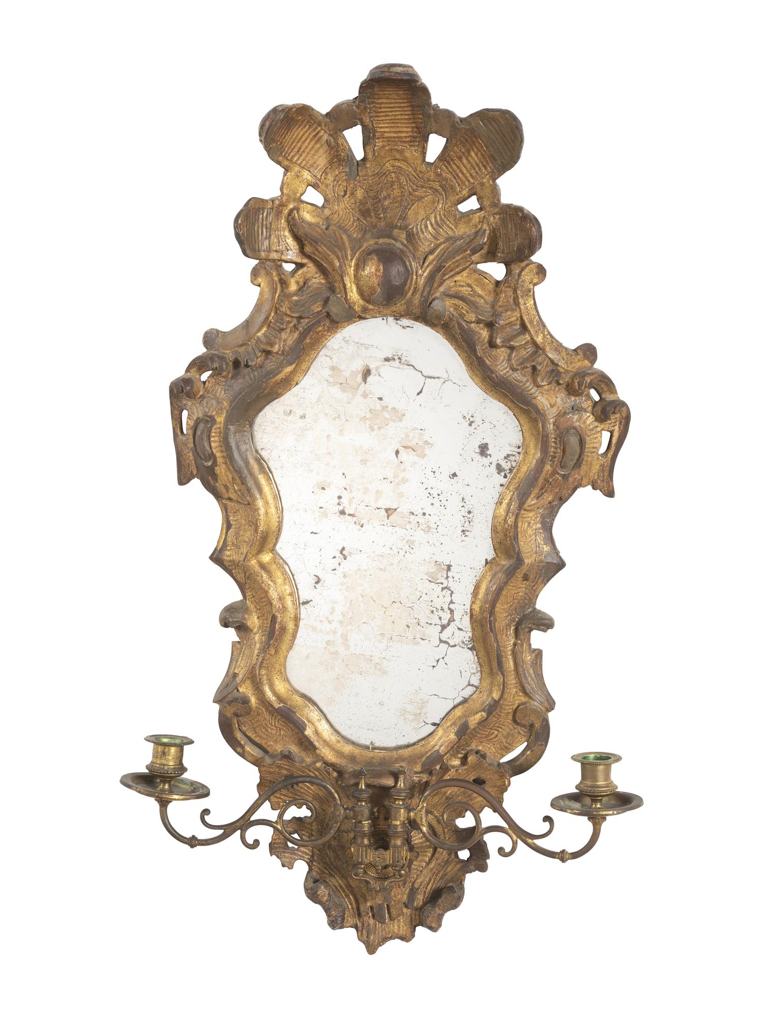 A Pair of Rococo Style Giltwood Girandole Mirrors