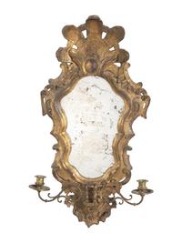 A Pair of Rococo Style Giltwood Girandole Mirrors