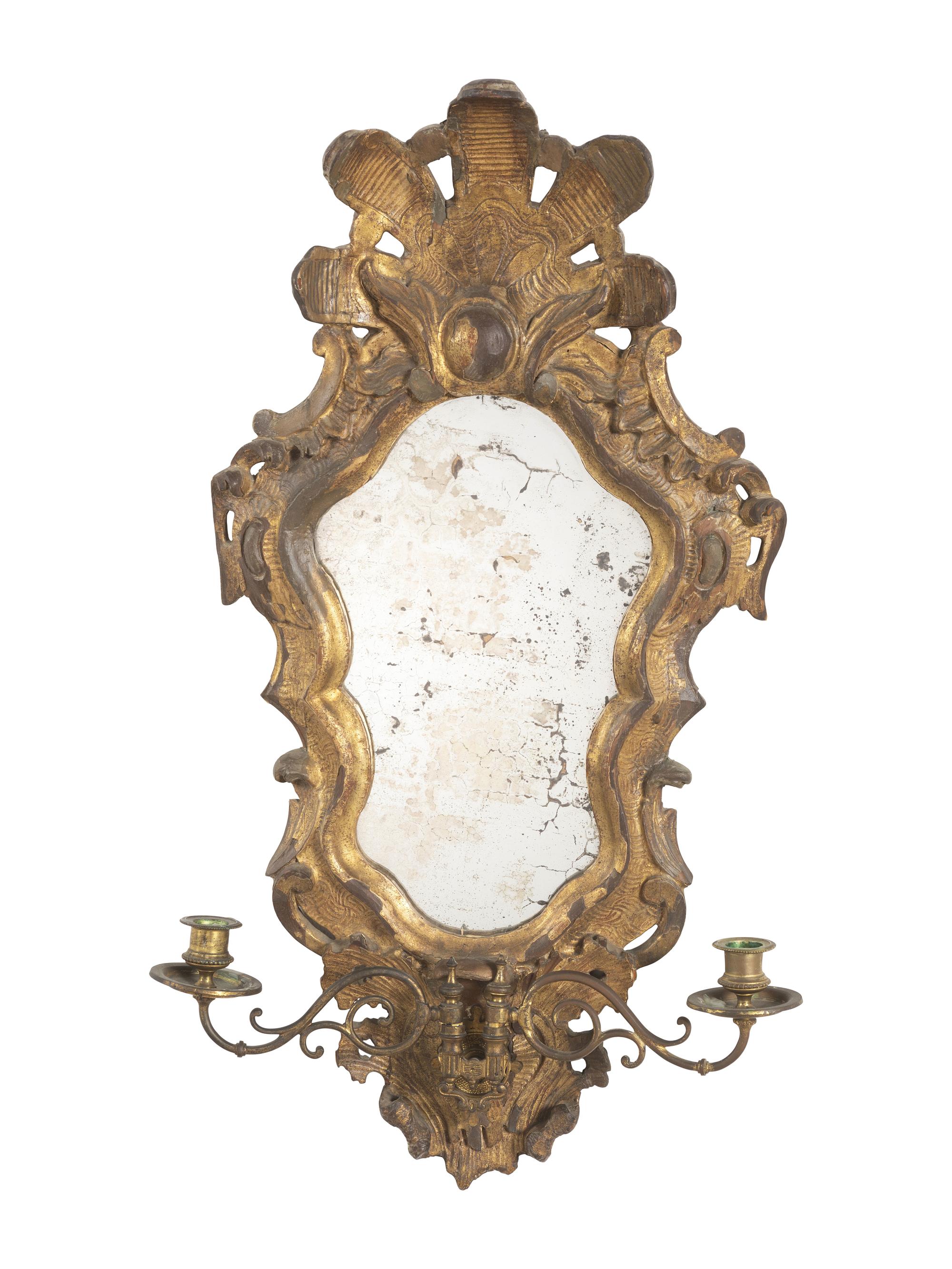 A Pair of Rococo Style Giltwood Girandole Mirrors