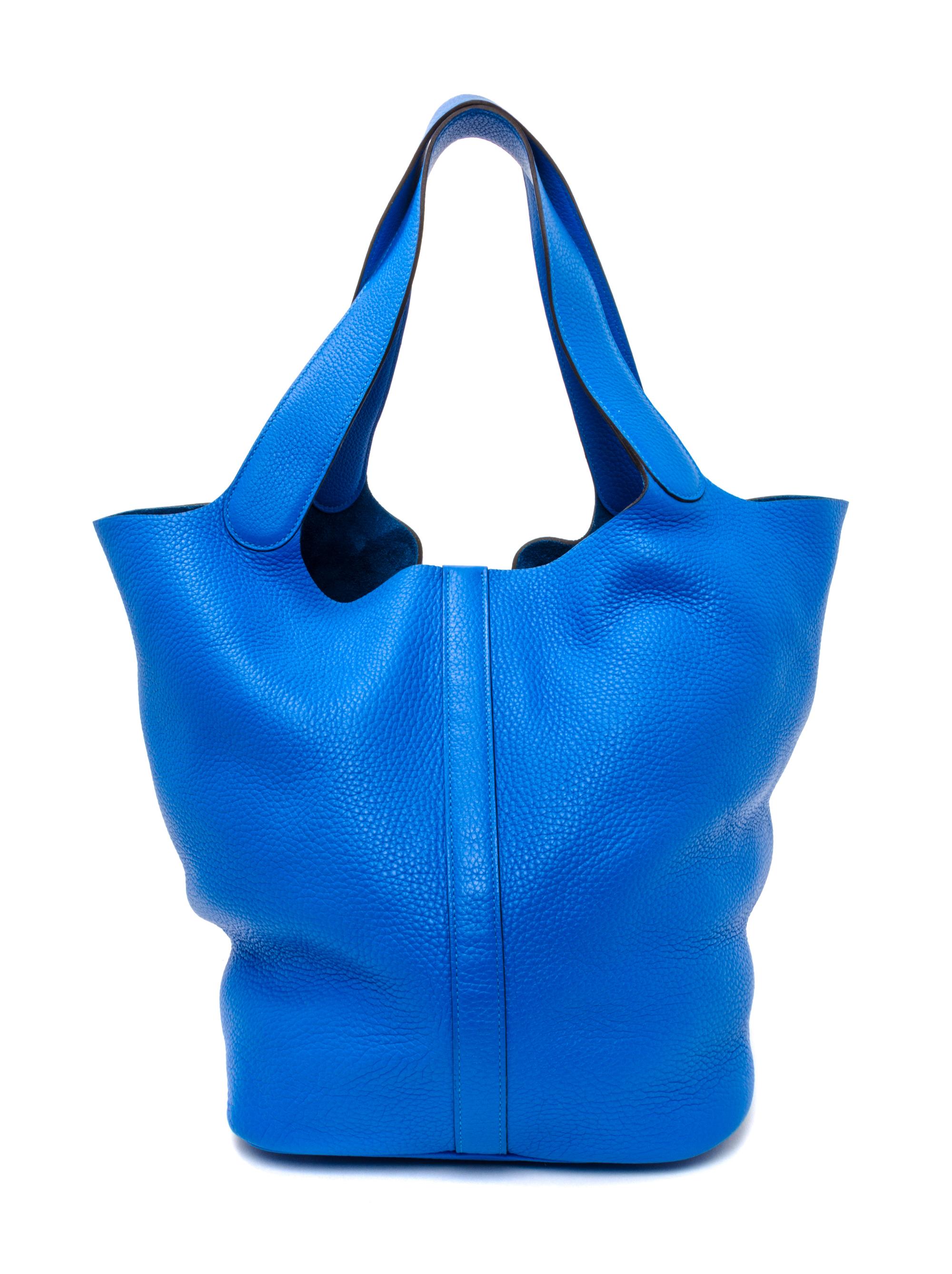 An Hermes Bleu Hydra Taurillon Clemence Picotin Lock TGM Handbag, 13" x 13" x 9".