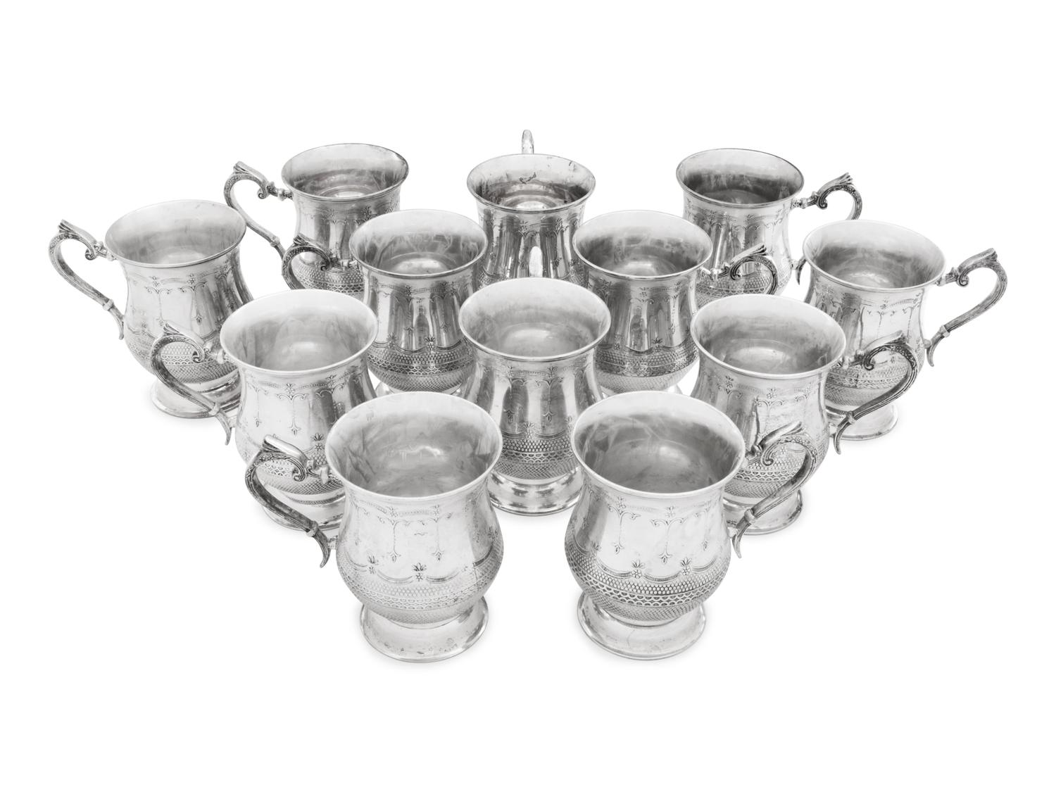 A Set of Twelve Silver-Plate Cups with Handles