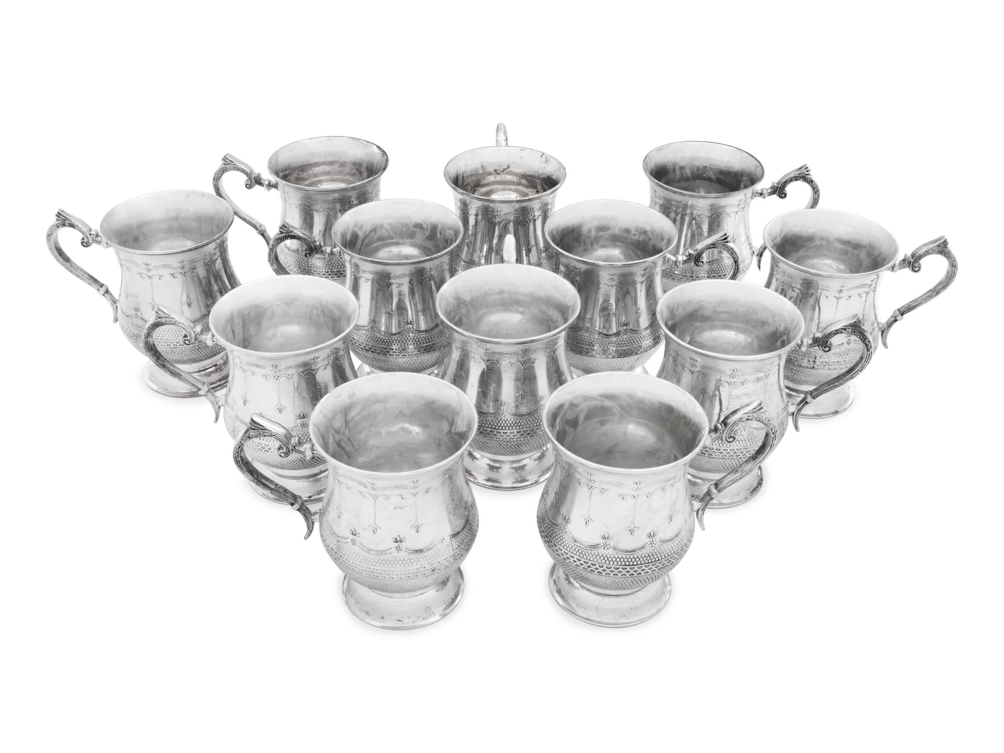 A Set of Twelve Silver-Plate Cups with Handles