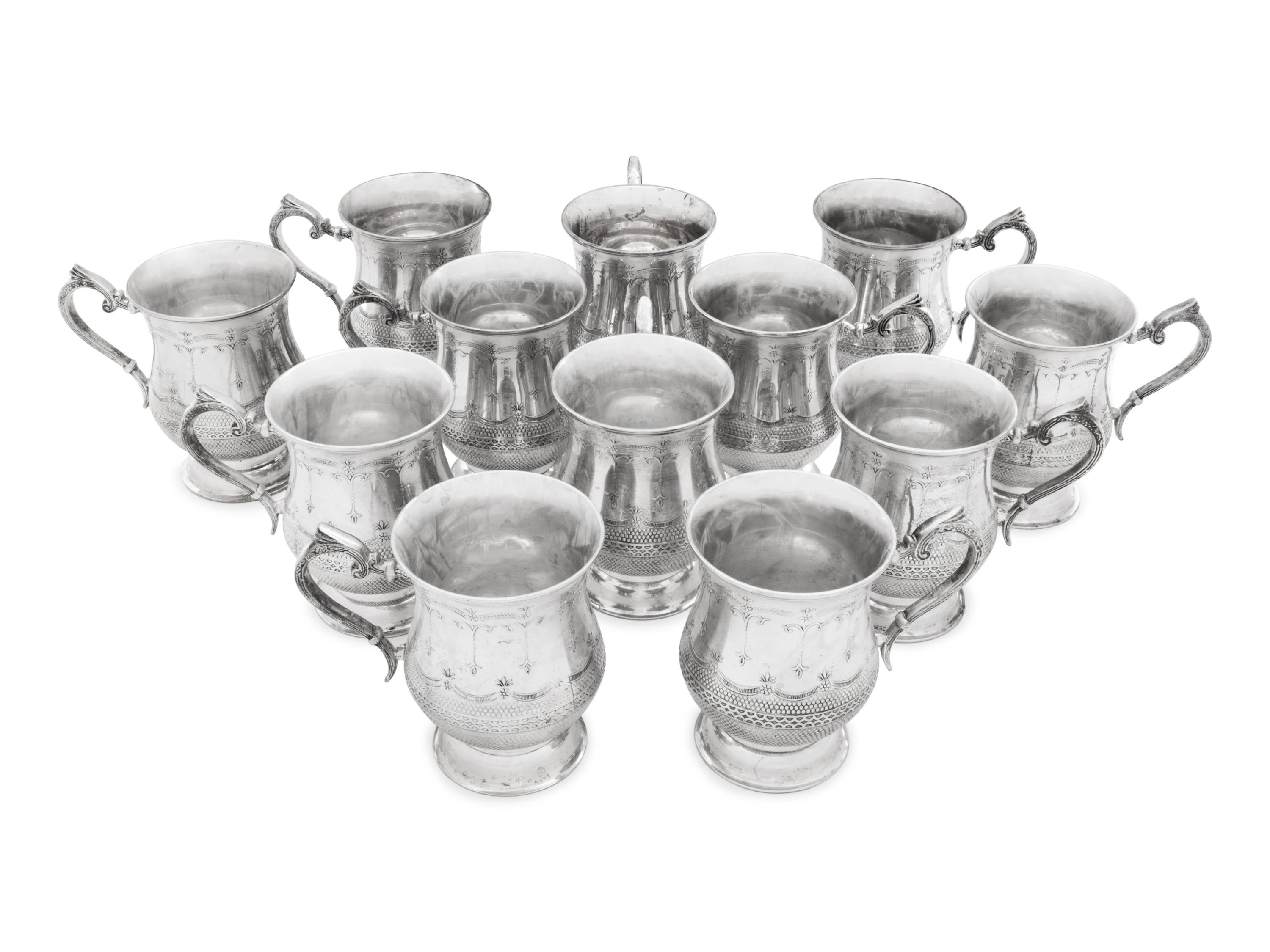 A Set of Twelve Silver-Plate Cups with Handles