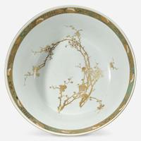 A large Japanese enameled porcelain "Cranes and Waves" bowl, Kanzan Denshichi (1821-Circa 1890) Meiji period, late 19th Century