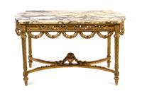 A Louis XVI Style Giltwood Center Table, Height 29 3/4 x width 51 1/2 x depth 27 3/4 inches.
