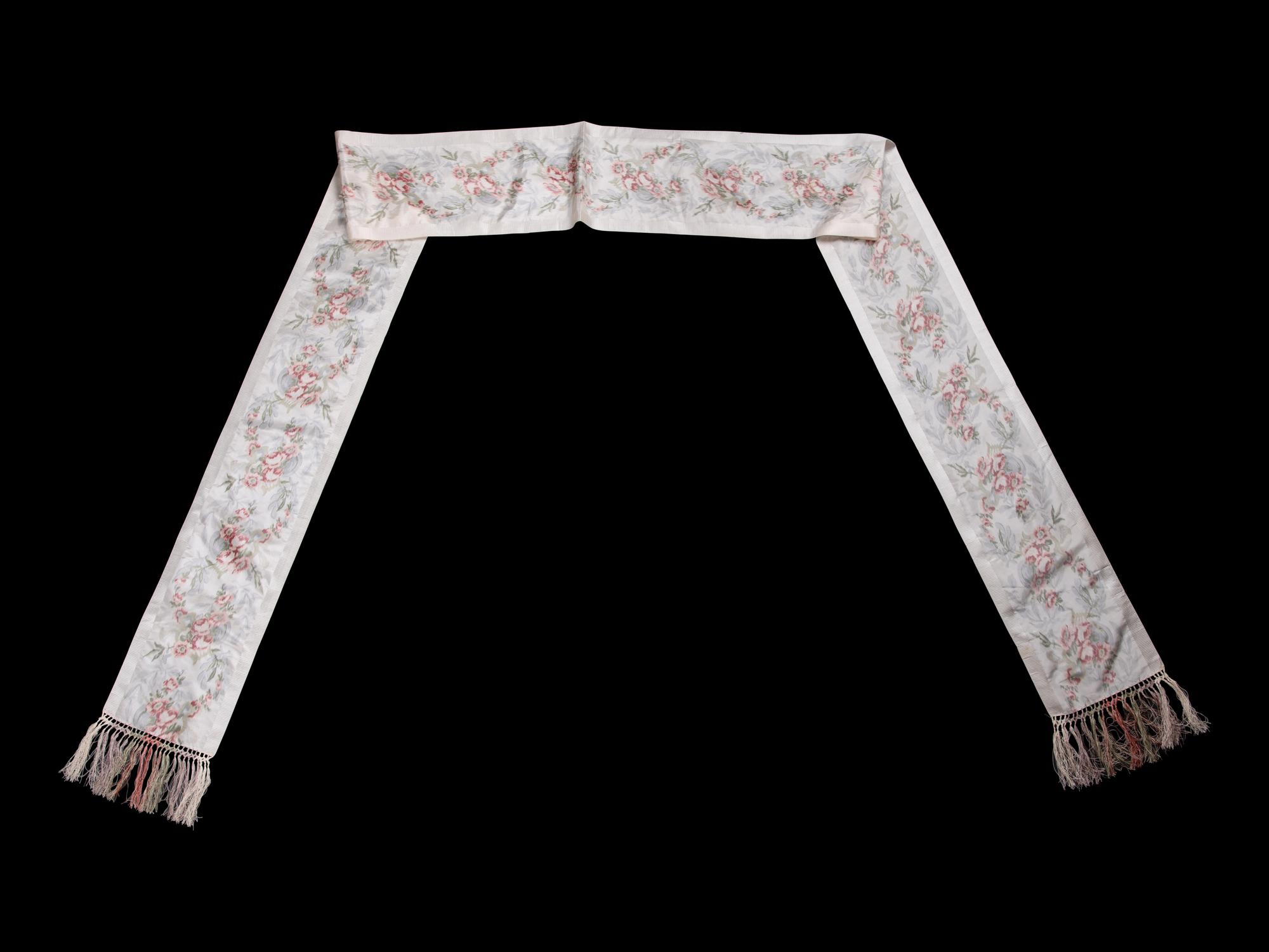 Three 19th/Early 20th Century Textiles: One Brocade Panel, One Ikat Ribbon, One Lace Sample
