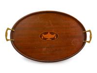 An Edwardian Brass Mounted and Inlaid Mahogany Tray