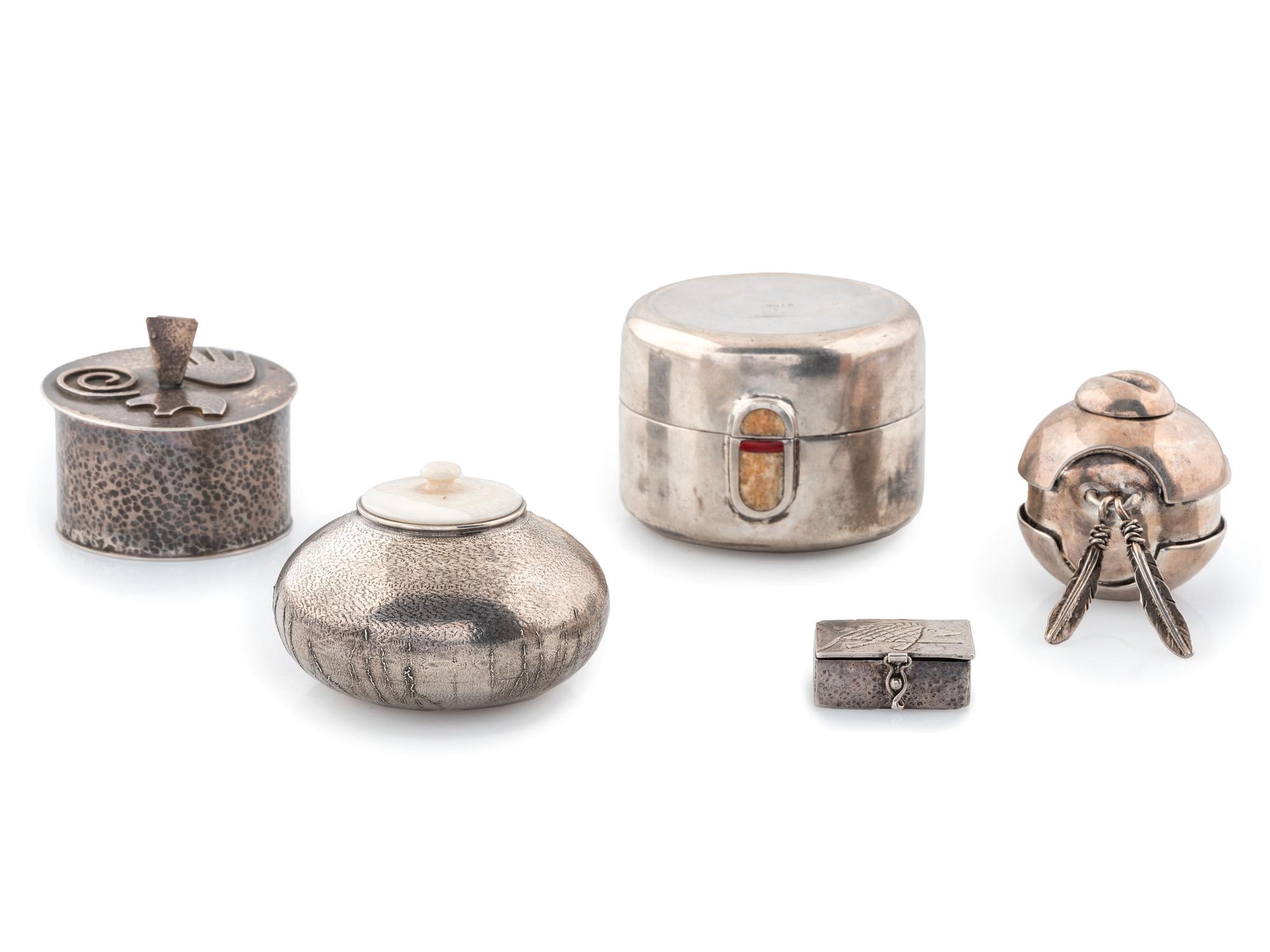 Group of Southwester-style Silver Lidded Boxes