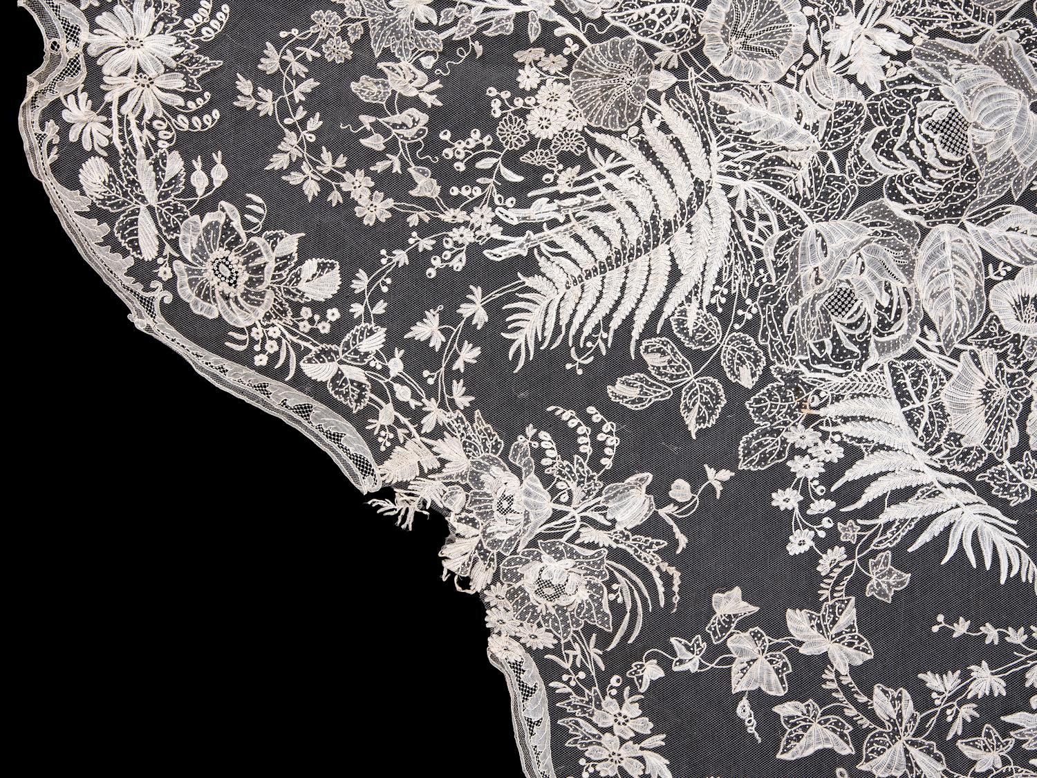 Three 19th/Early 20th Century Textiles: One Brocade Panel, One Ikat Ribbon, One Lace Sample