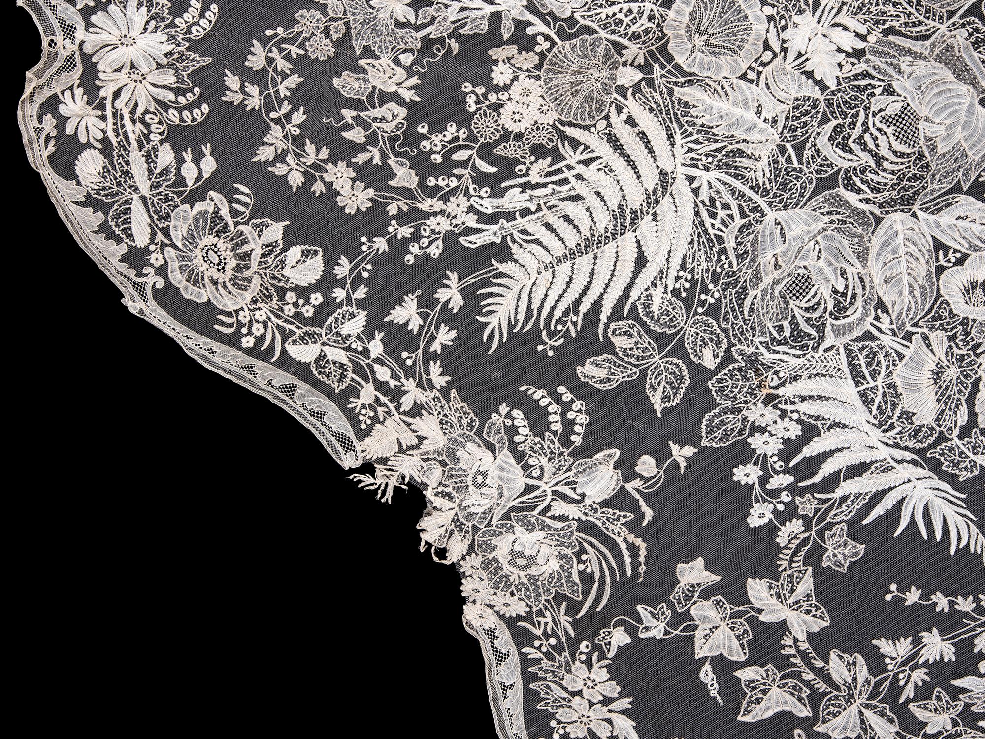 Three 19th/Early 20th Century Textiles: One Brocade Panel, One Ikat Ribbon, One Lace Sample