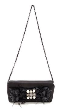 A Chanel Black Satin Evening Handbag, 9.5" x 4.75" x 1.25"; Strap drop 15.5''.