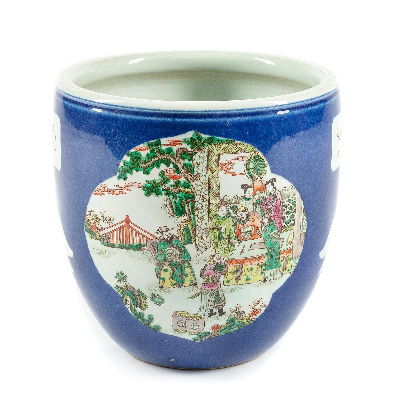 A Chinese Porcelain Jardiniere Height 13 1/2 x diameter 13 inches.