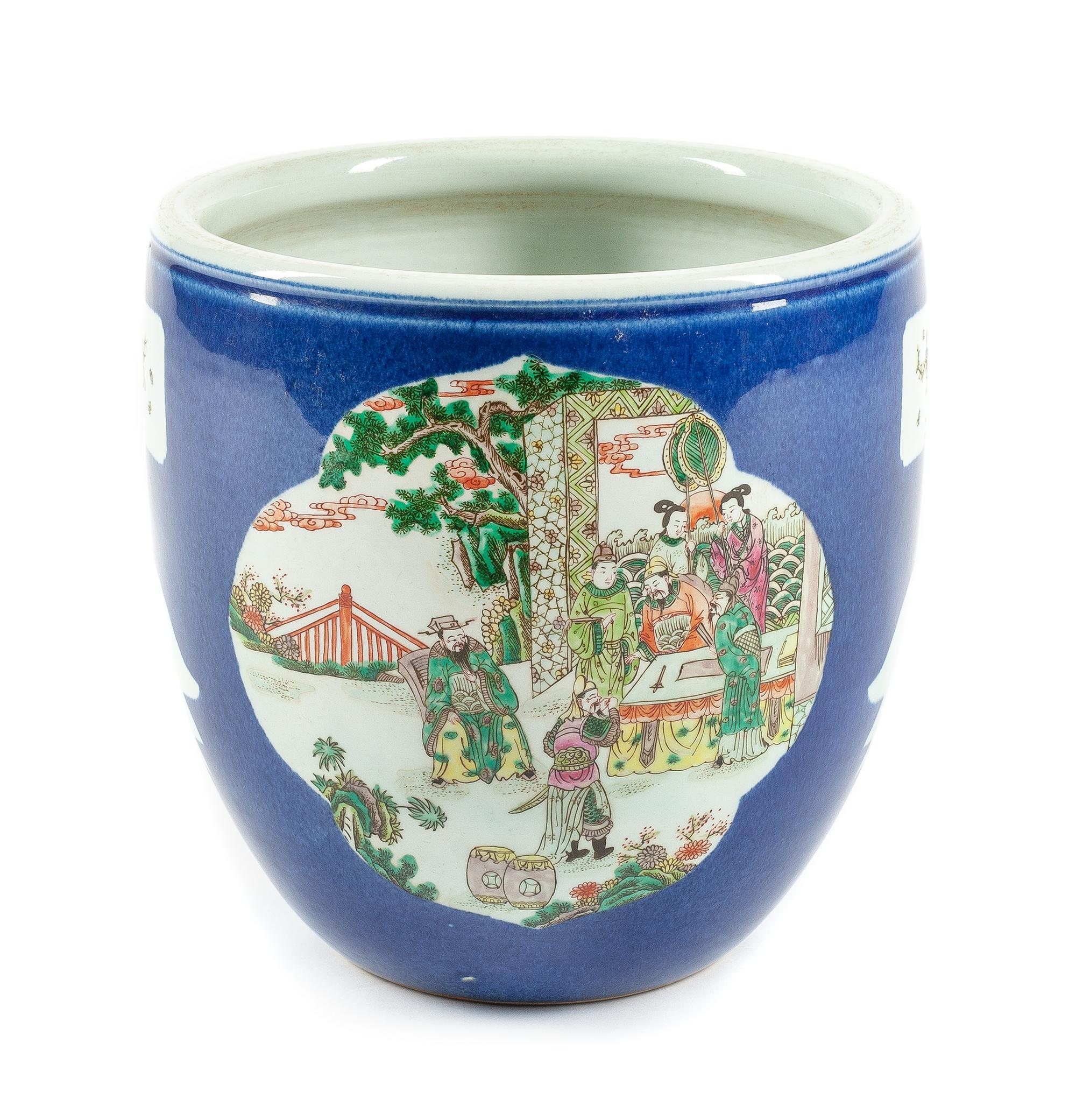 A Chinese Porcelain Jardiniere Height 13 1/2 x diameter 13 inches.