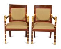 Pair of Empire Style Mahogany and Parcel Gilt Fauteuils