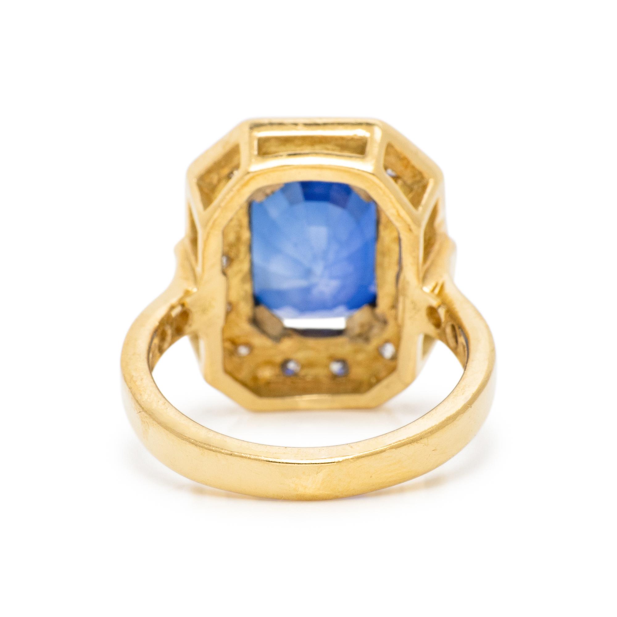 SAPPHIRE, DIAMOND, AND YELLOW GOLD RING
