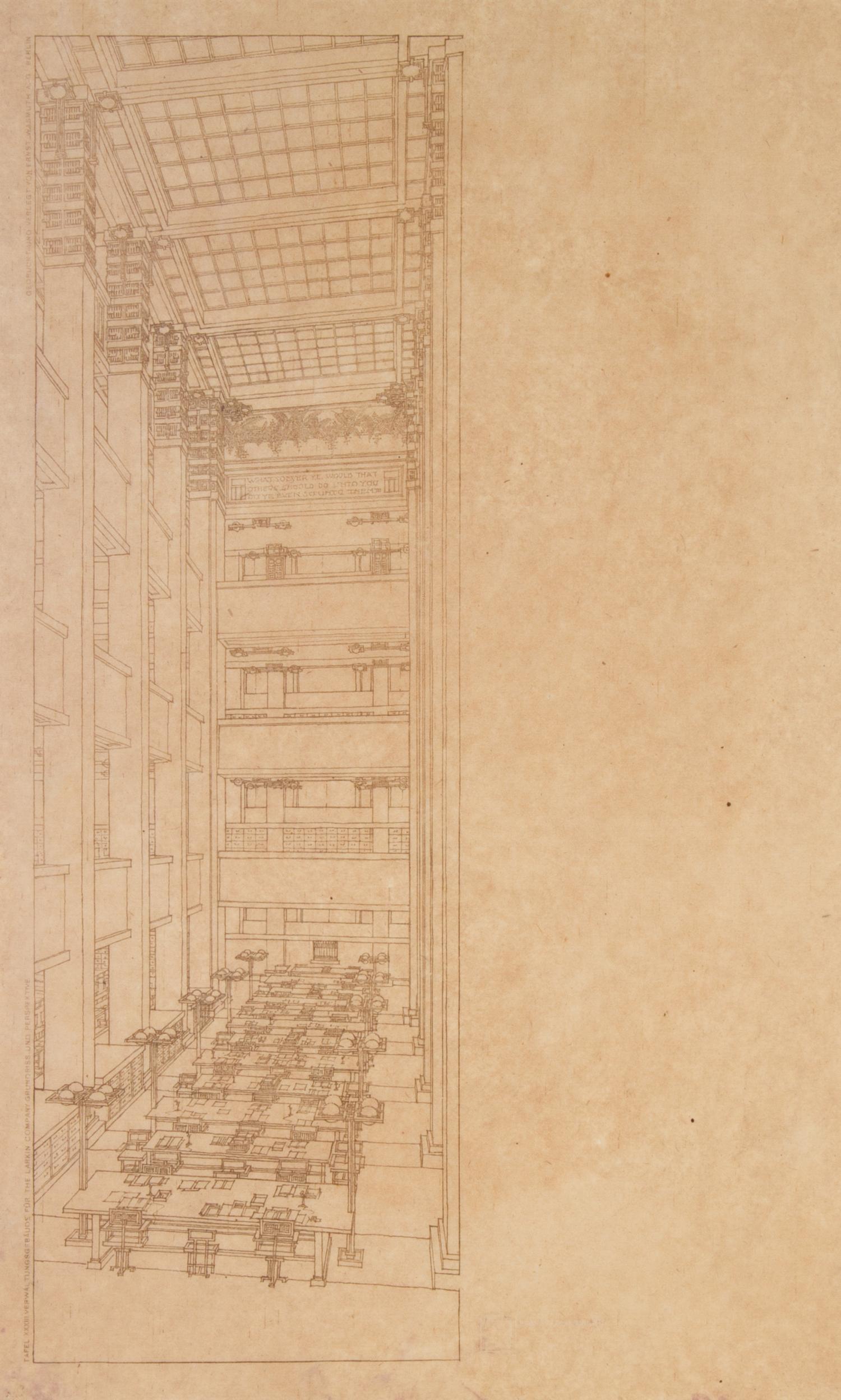 WRIGHT, FRANK LLOYD. Tafel XXXIII... 3 blueprint lithos from the Wasmuth portfolio. Framed.