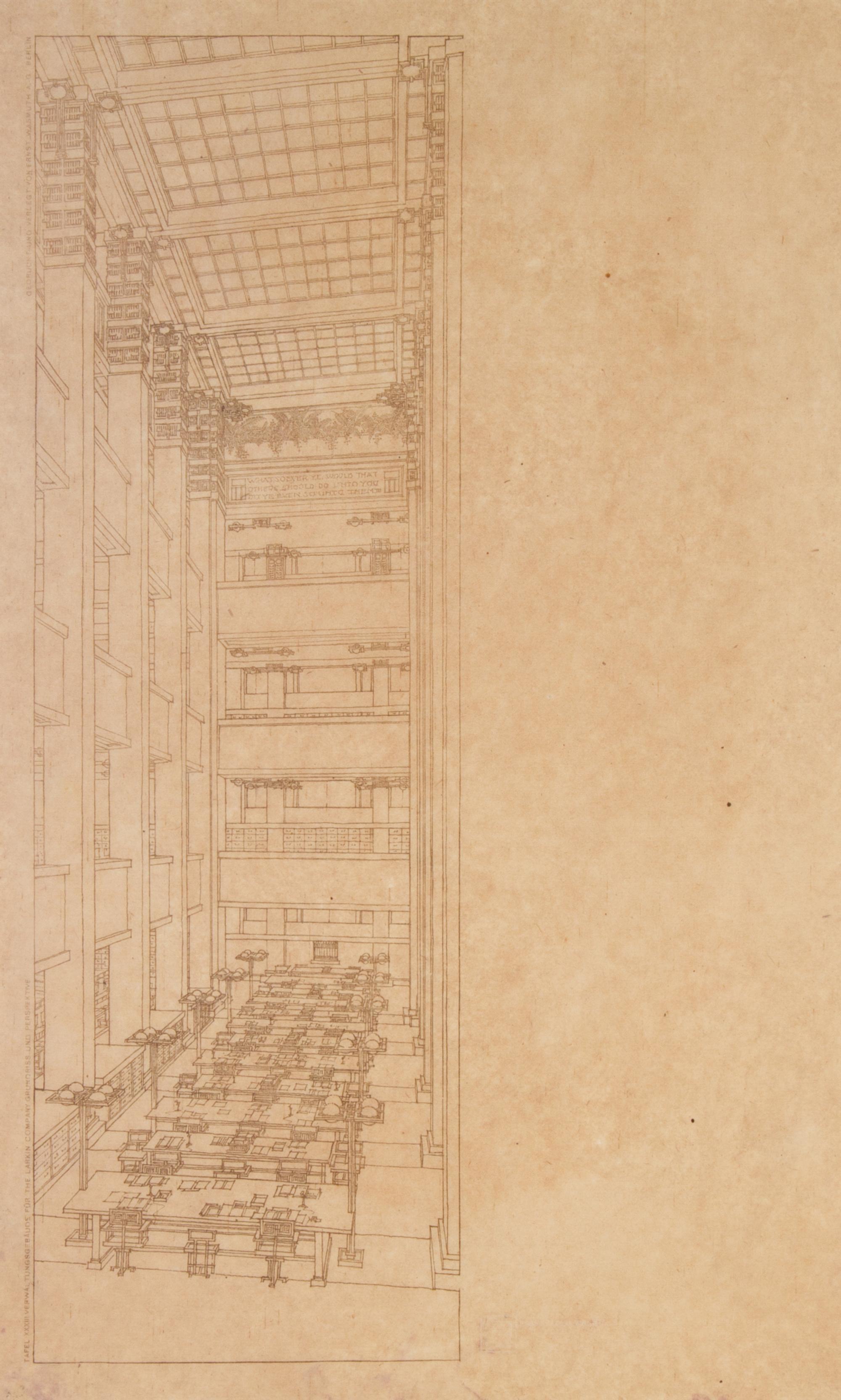 WRIGHT, FRANK LLOYD. Tafel XXXIII... 3 blueprint lithos from the Wasmuth portfolio. Framed.