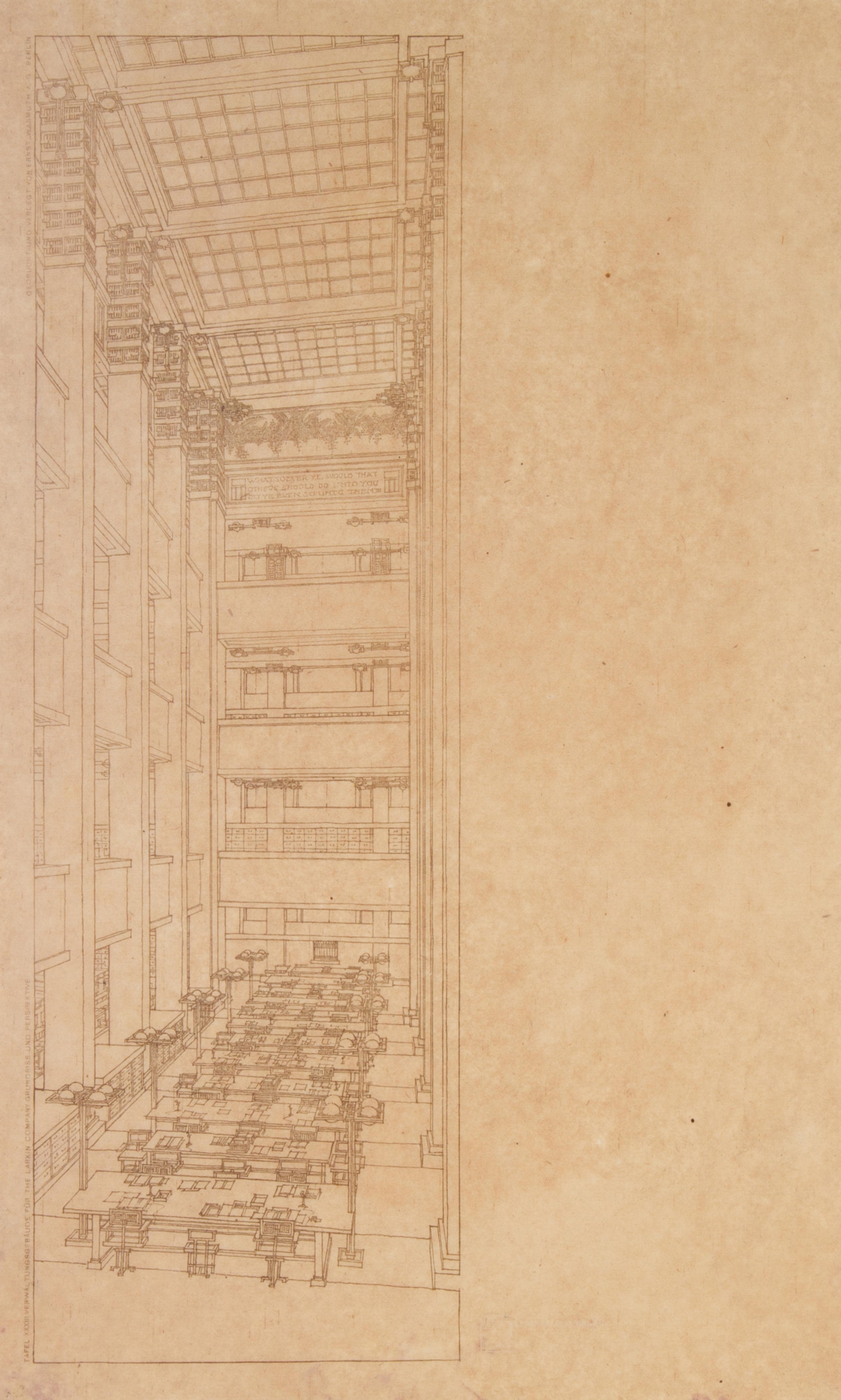 WRIGHT, FRANK LLOYD. Tafel XXXIII... 3 blueprint lithos from the Wasmuth portfolio. Framed.
