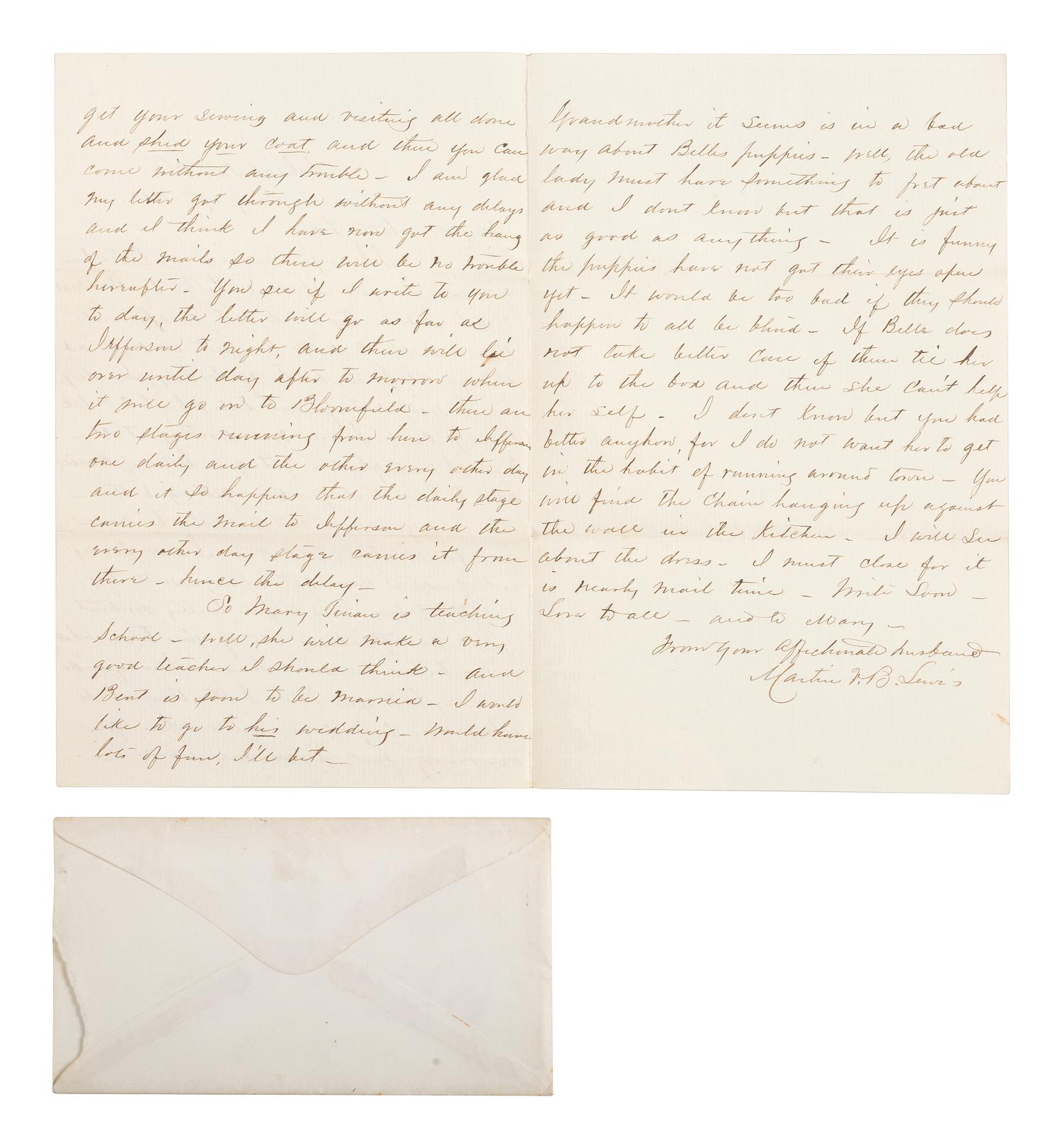 [CIVIL WAR]. A collection of 30 letters associated with West Point Cadet and 2nd Lieutenant Martin Van Buren Lewis, 8th US Infantry, and his wife. 1857 -1863.