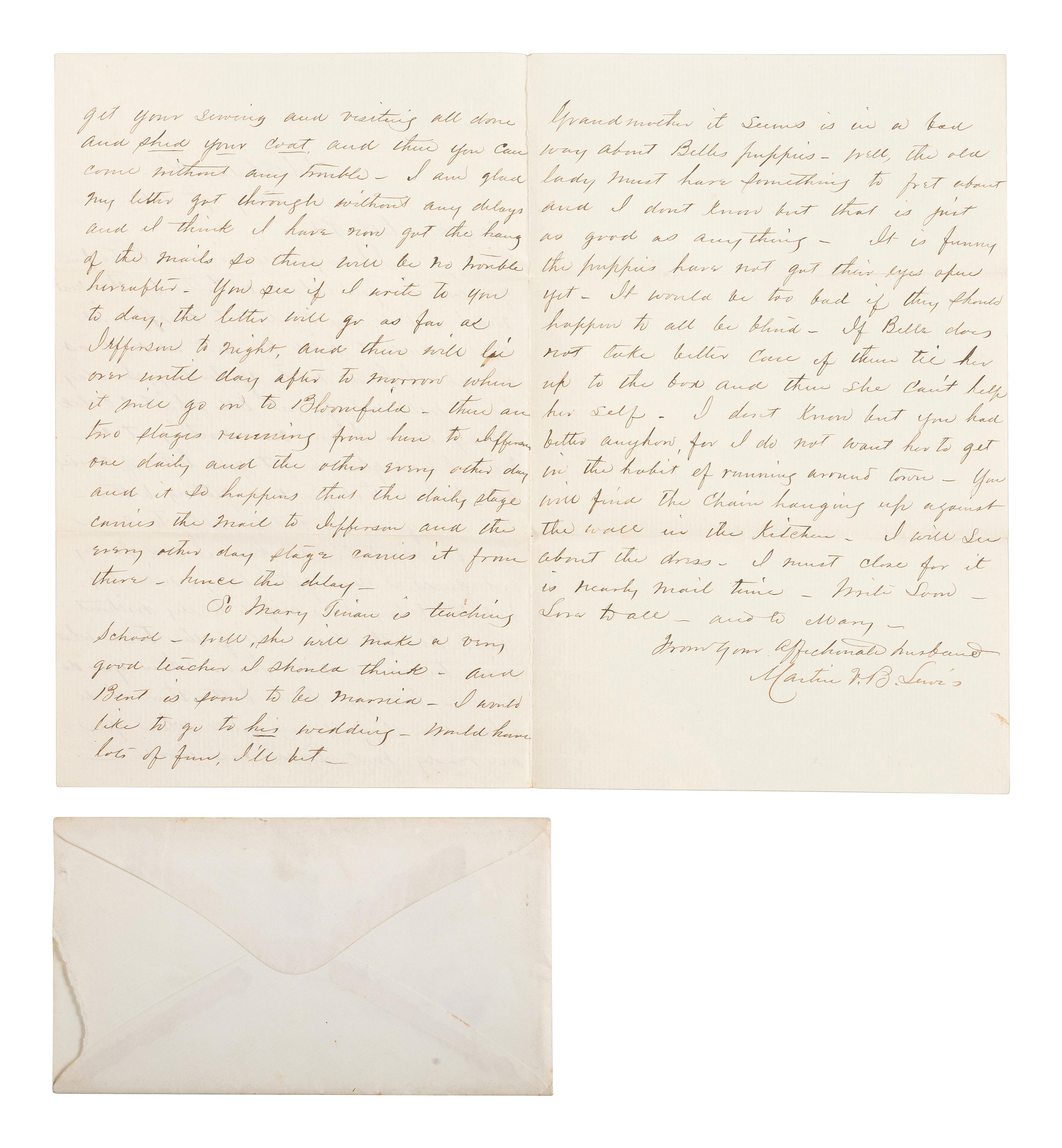[CIVIL WAR]. A collection of 30 letters associated with West Point Cadet and 2nd Lieutenant Martin Van Buren Lewis, 8th US Infantry, and his wife. 1857 -1863.