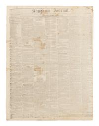 [LINCOLN, Abraham (1809-1865)]. Sangamo Journal . Vol. VII, No. 1. Springfield, Illinois, 4 November 1837.