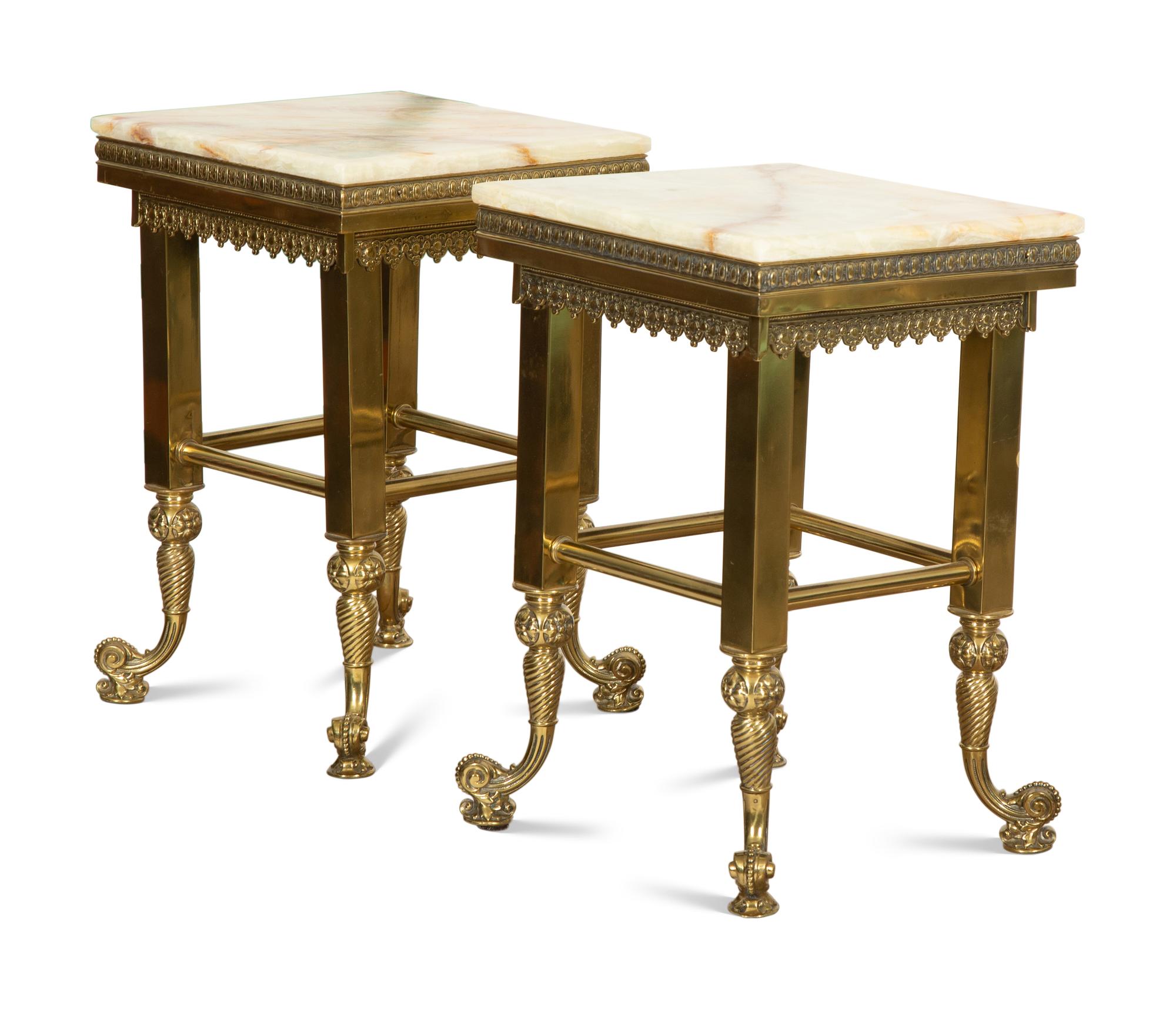 A Pair of Victorian Onyx-Top Brass Side Tables
