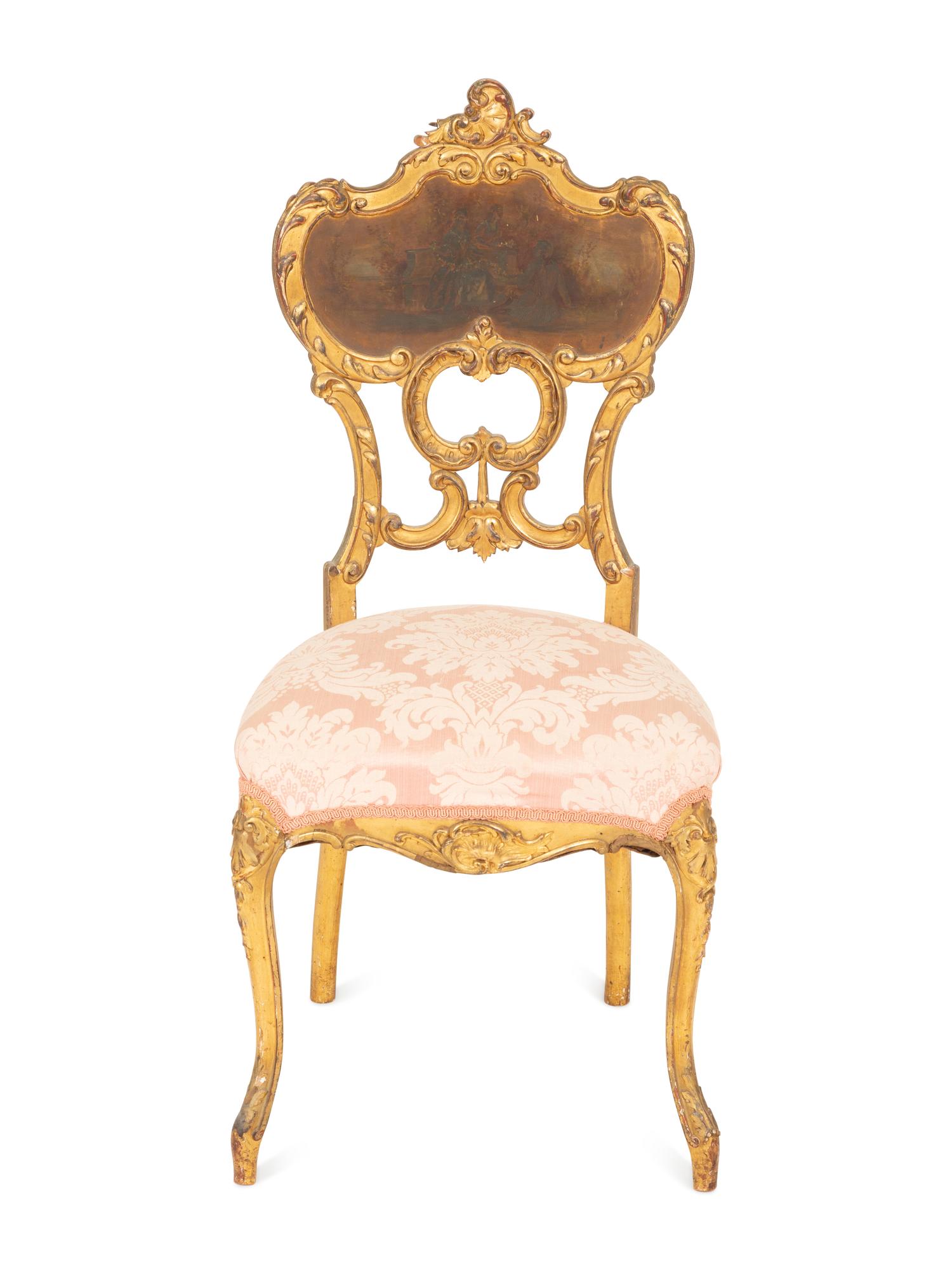 A Louis XV Style Giltwood and Vernis Martin Decorated Side Chair