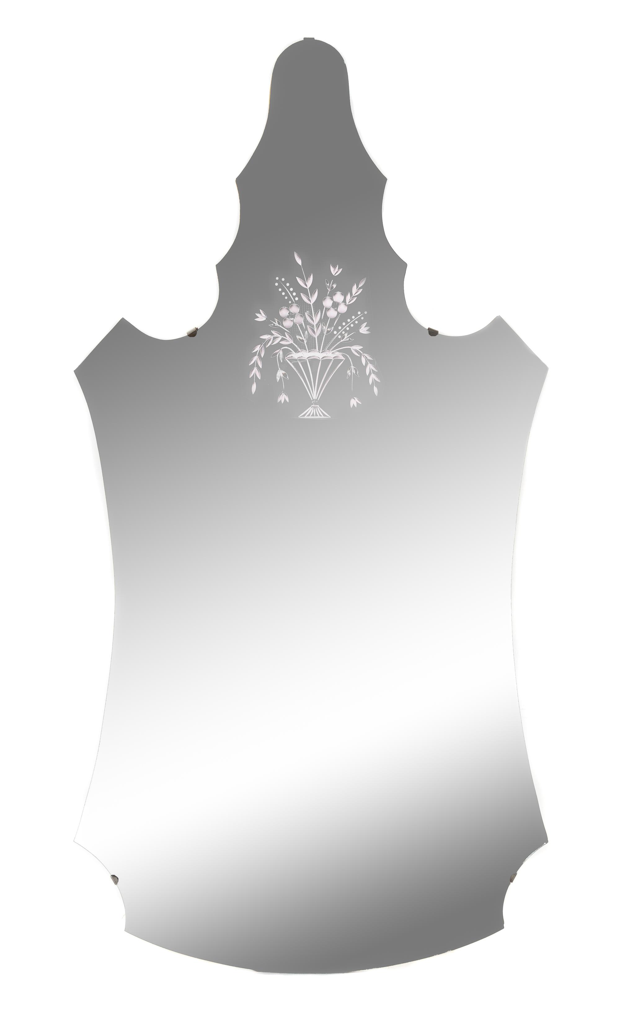 A Venetian Etched Glass Mirror Height 46 x width 23 1/2 inches. — 20TH CENTURY