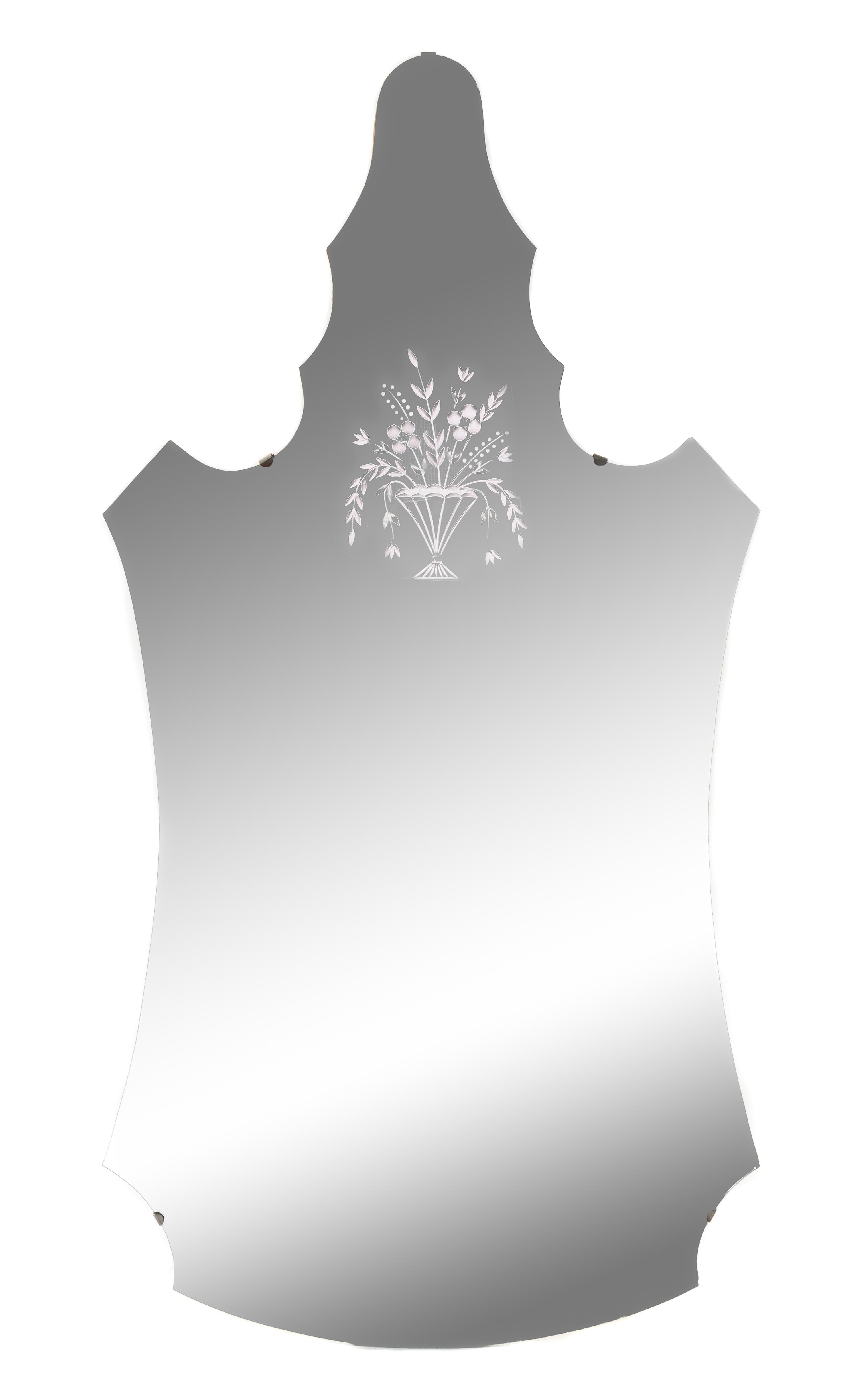 A Venetian Etched Glass Mirror Height 46 x width 23 1/2 inches. — 20TH CENTURY