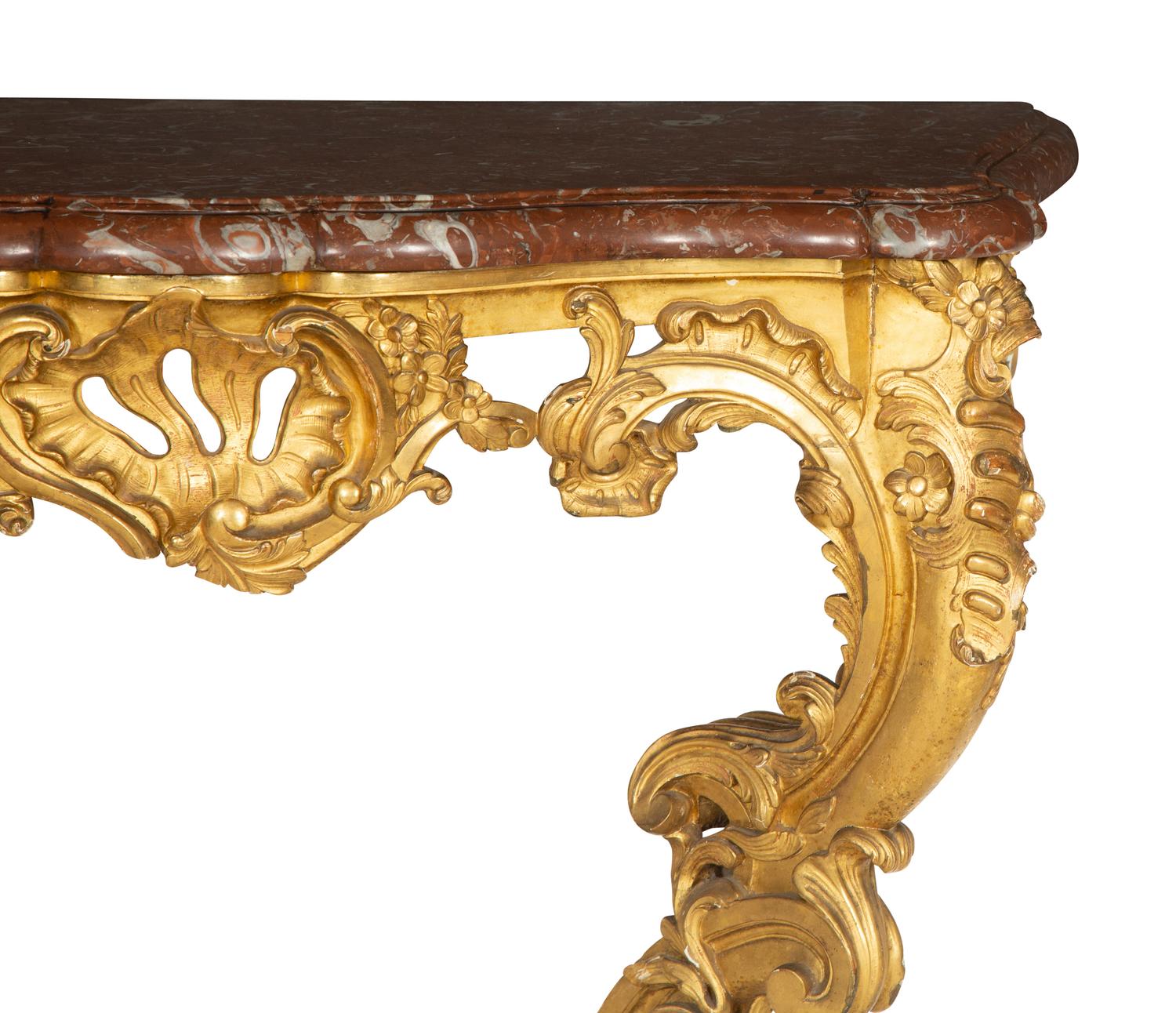 A Louis XV Giltwood and Marble Top Console Table