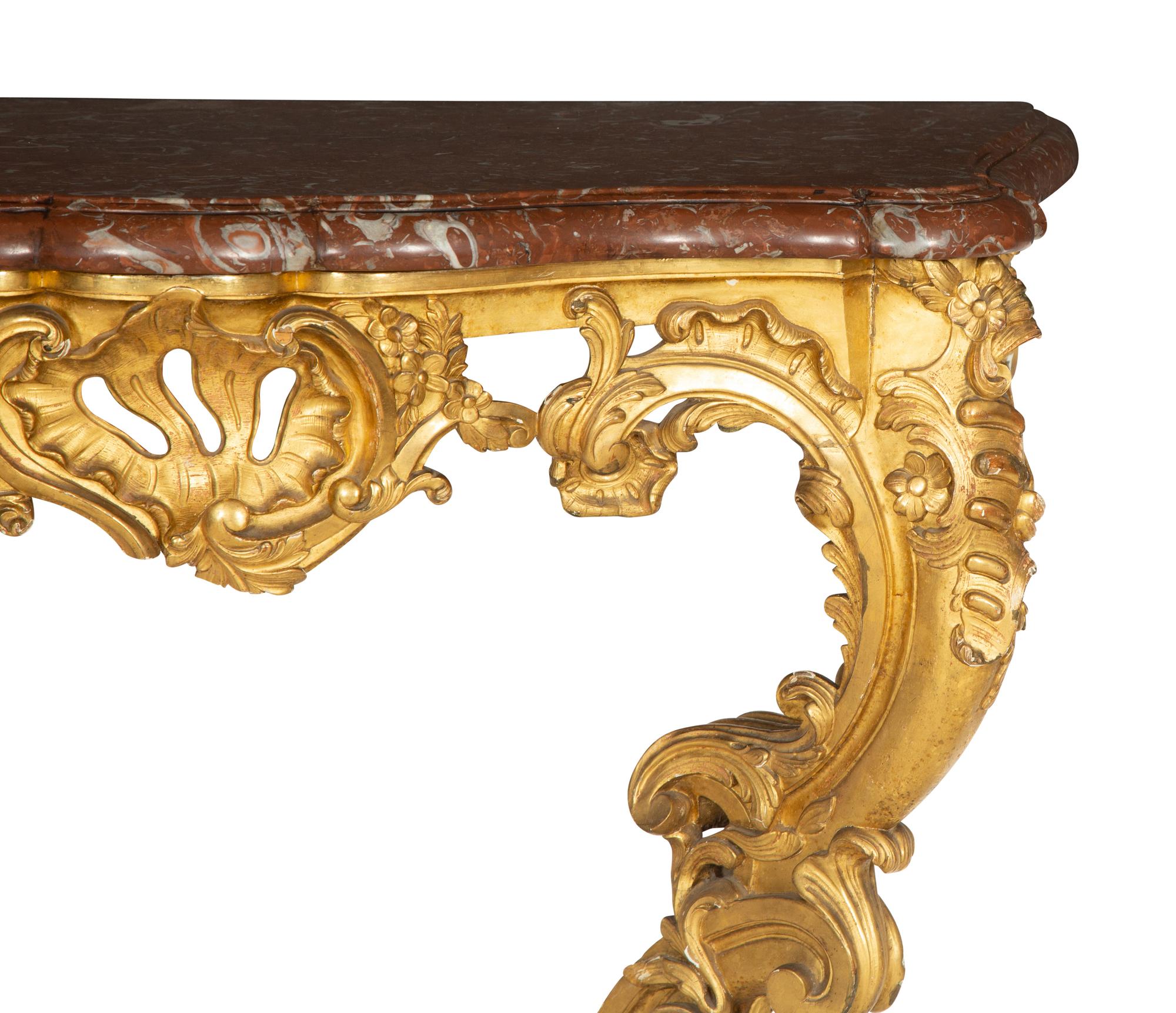 A Louis XV Giltwood and Marble Top Console Table