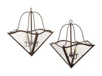 A Pair of Triangular Iron Hall Lanterns