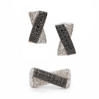Diamond, Black Diamond, and White Gold Earrings and Ring