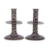 A Pair of Cast Brass 'Surrey Enamel' Candlesticks