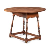 A William and Mary Carved and Turned Pine and Maple Drop-Leaf Splayed Leg Tavern Table