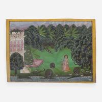 Two Rajasthani miniature paintings depicting Krishna 印度袖珍画两幅 19th century ????