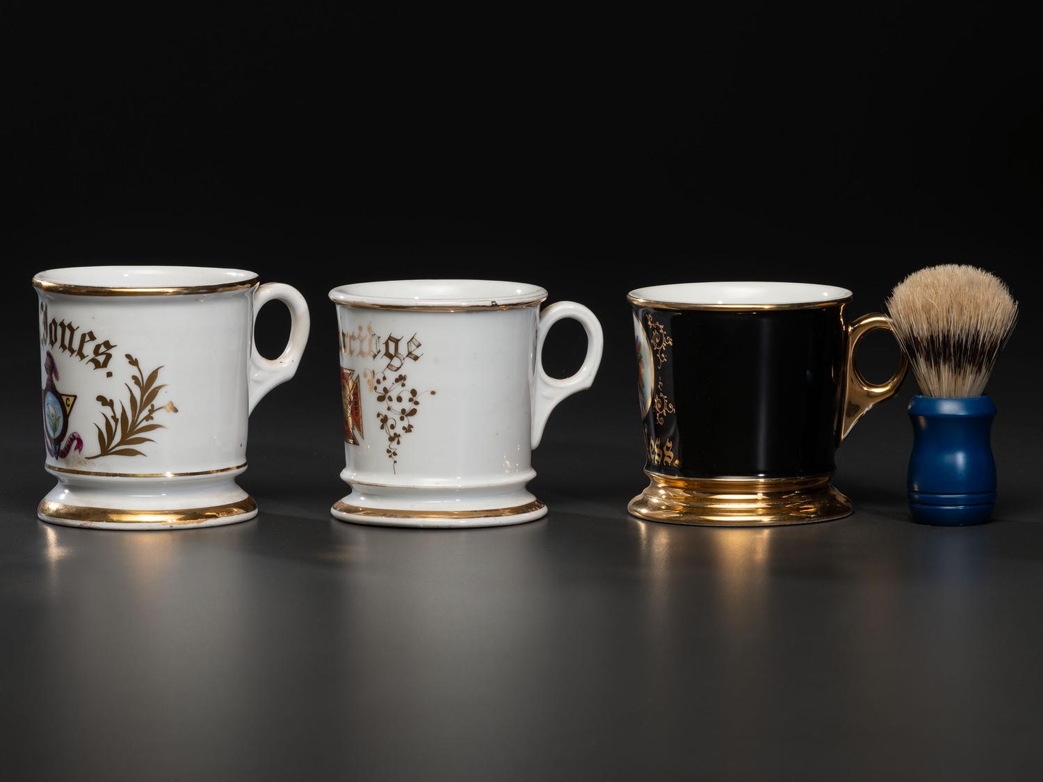 Three Fraternal Porcelain Shaving Mugs