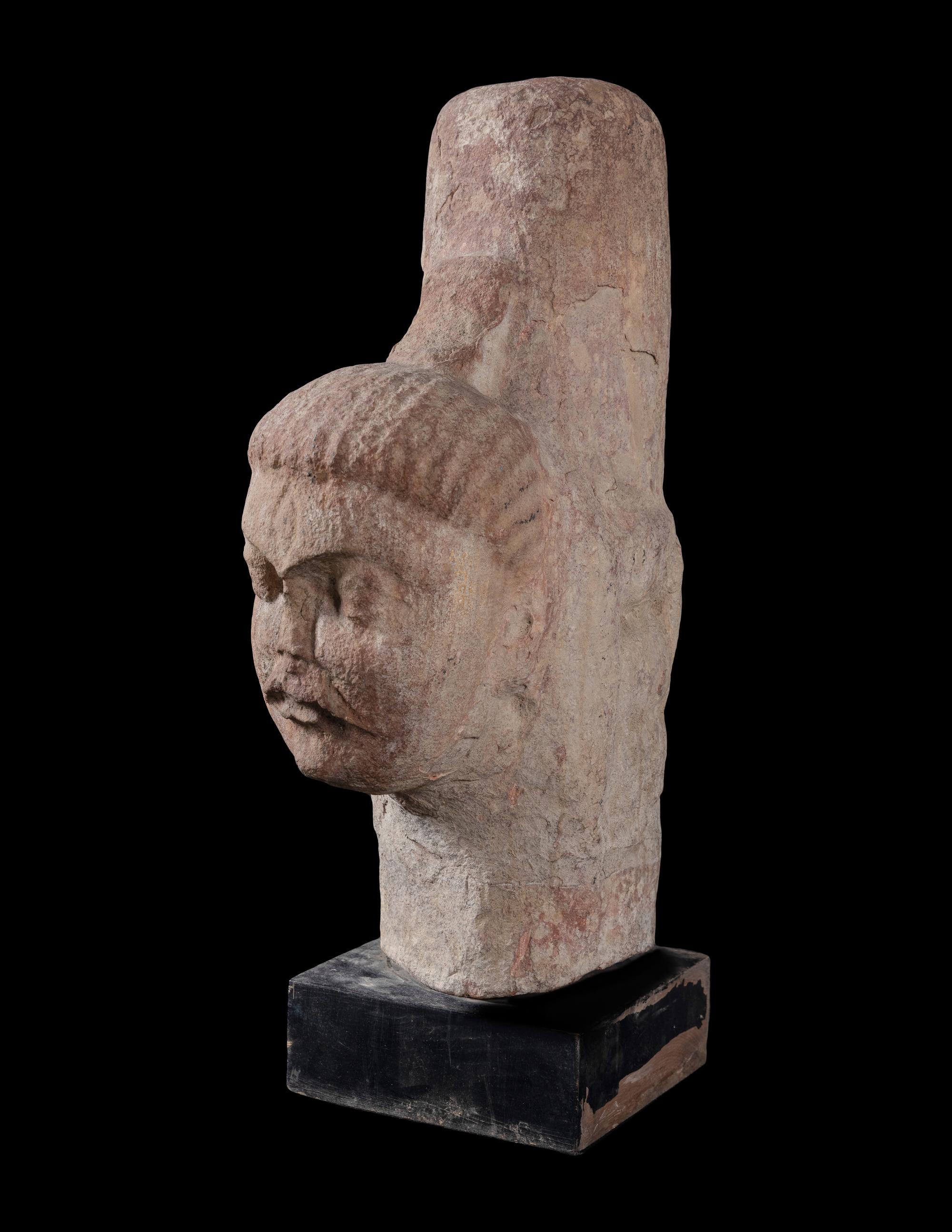 An Indian Carved Stone Head of Buddha