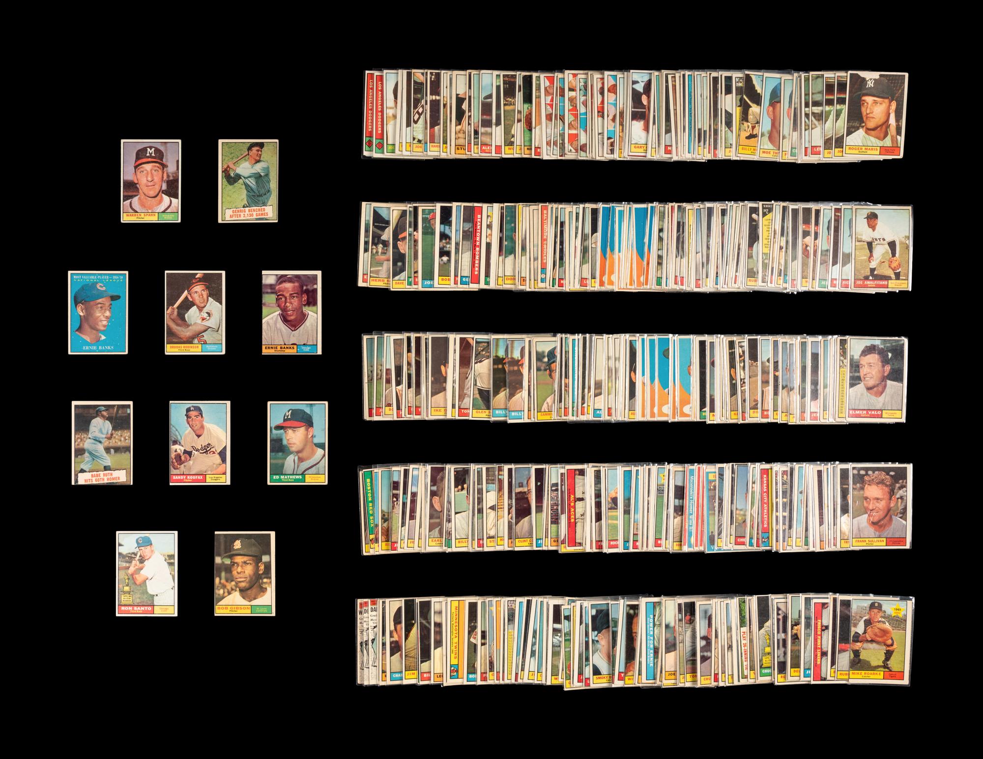 A Shoebox Collection of Over 350 1961 Topps Baseball Cards Including Ron Santo Rookie and Multiple Hall of Famers,