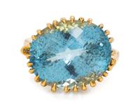 A 14 Karat Yellow Gold and Aquamarine Ring, Remue,