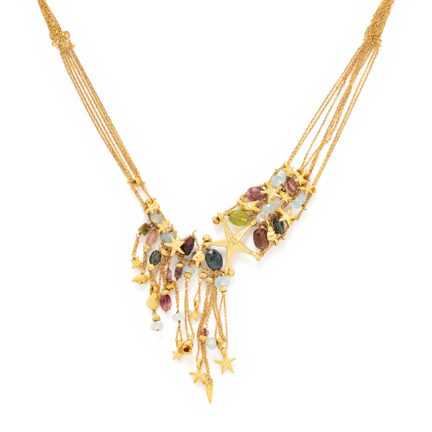 YELLOW GOLD AND MULTIGEM FRINGE NECKLACE