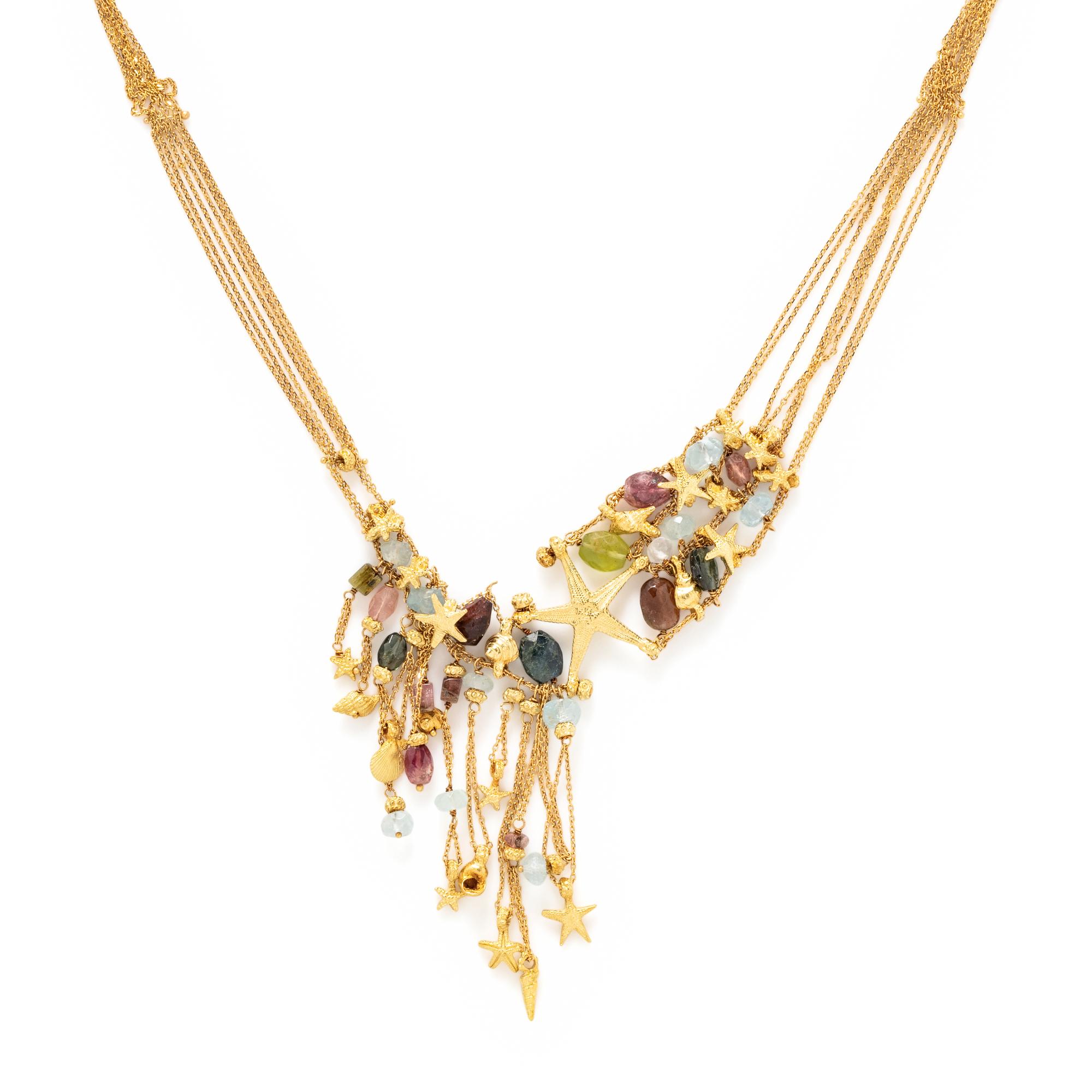 YELLOW GOLD AND MULTIGEM FRINGE NECKLACE