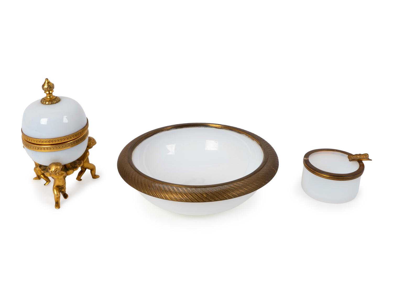A Group of Three Gilt Bronze Mounted Opaline Glass Articles — 19TH/20TH CENTURY