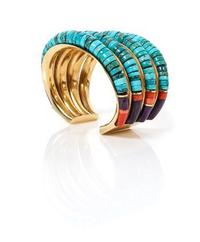 A Gold, Turquoise, Coral, Sugilite Bracelet