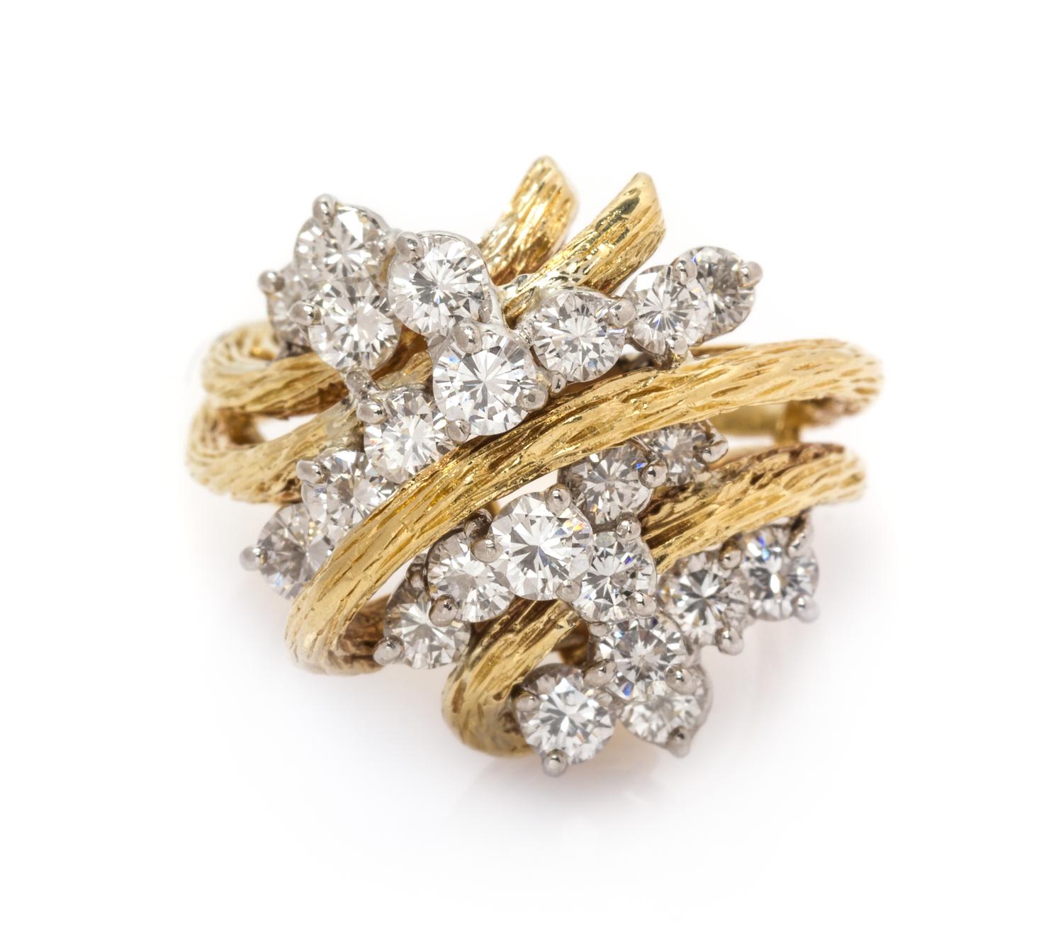 A Yellow Gold, Platinum and Diamond Cluster Ring, 8.20 dwts.